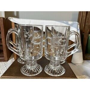 Princess House Mugs Etched Crystal Heritage Footed Irish Coffee - Set Of 4